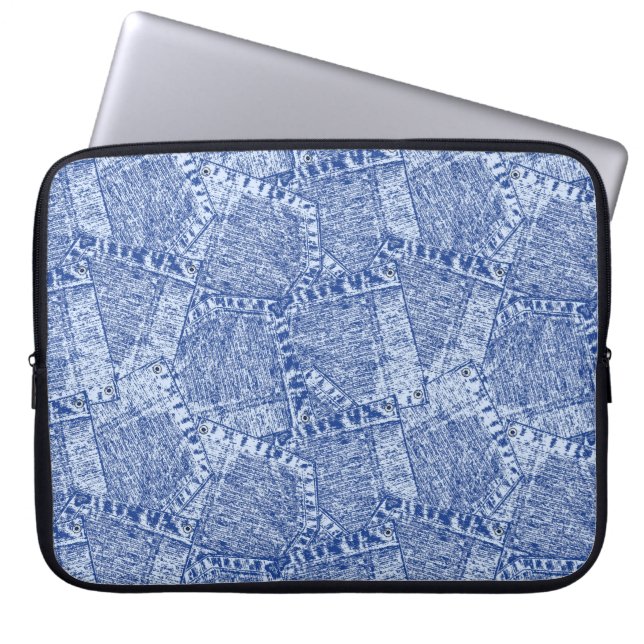 Capa Para Notebook Pockets abstrato Denim - Padrão sem costura (Frente)