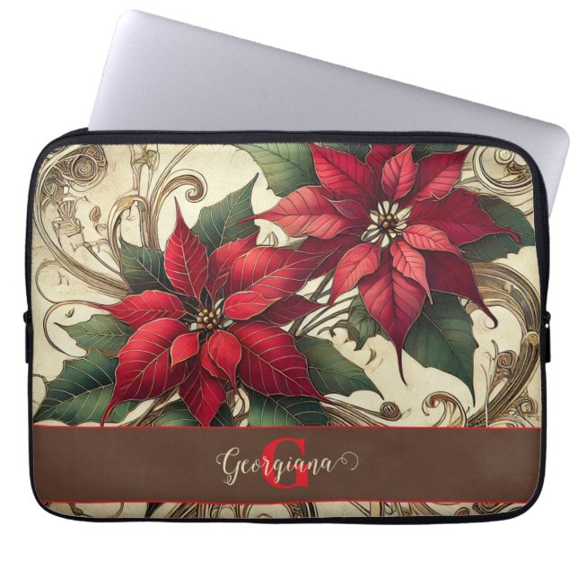 Capa Para Notebook Poinsettia de Natal Tropical Personalizada (Frente)