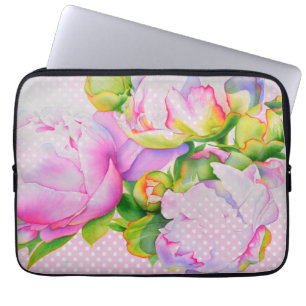 Capa Para Notebook Polcadotos florais clássicos elegantes cor-de-rosa