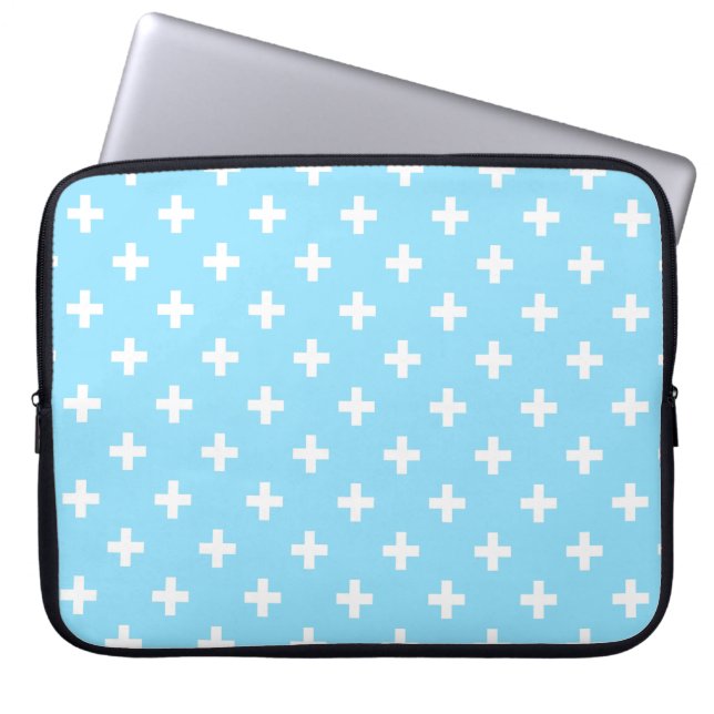 Capa Para Notebook Polka branca cruza o azul-bebê (Frente)
