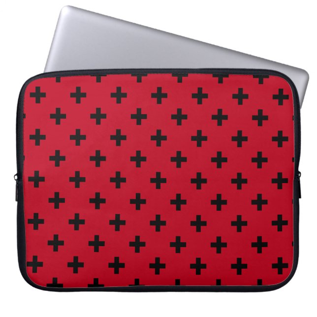 Capa Para Notebook Polka preto cruza em vermelho (Frente)