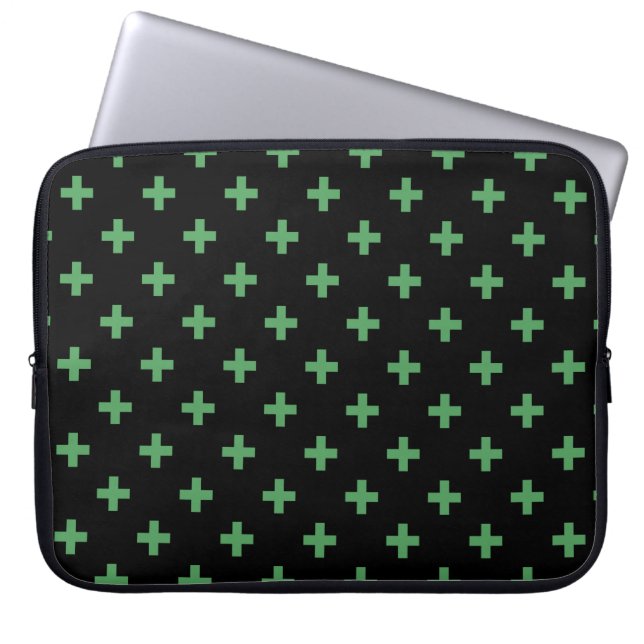 Capa Para Notebook Polka verde cruza a preto (Frente)