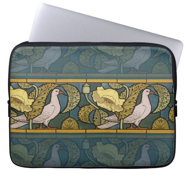 Capa Para Notebook Pombo Azul Peixe Amarelo Arte Nova (Frente)