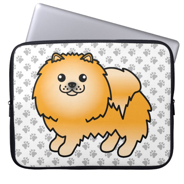 Capa Para Notebook Pomerânia Laranja Cachorro de Desenho Animado Fofo (Frente)