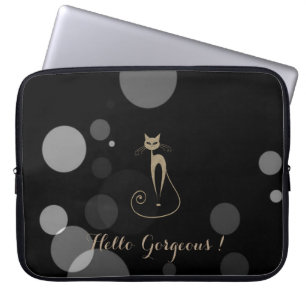 Capa Para Notebook Pontos Cinzas Em Fundo Preto,Gato,Olá Lindíssimo
