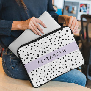 Capa Para Notebook Pontos Dalmáticos, Pontos, Preto e Branco, Seu Nom