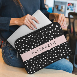 Capa Para Notebook Pontos Dalmáticos, Pontos, Preto e Branco, Seu Nom