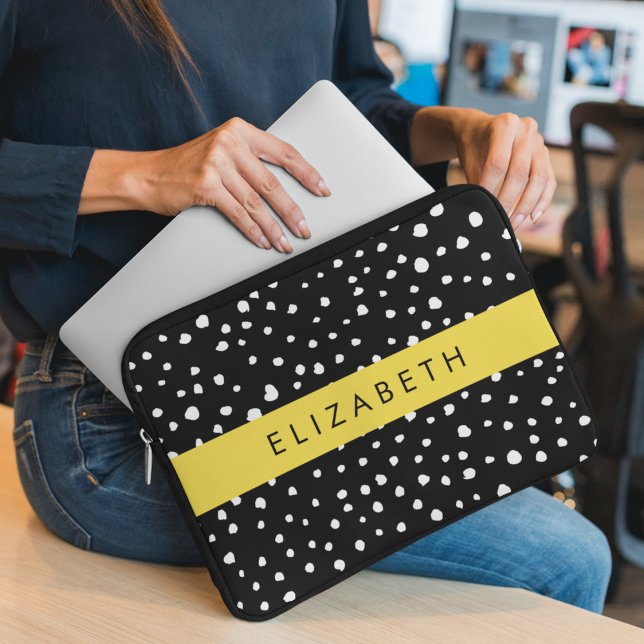 Capa Para Notebook Pontos Dalmáticos, Pontos, Preto e Branco, Seu Nom (Criador carregado)