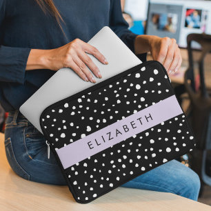 Capa Para Notebook Pontos Dalmáticos, Pontos, Preto e Branco, Seu Nom