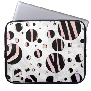 Capa Para Notebook Pontos de bolinhas pretas e rosa de zebra