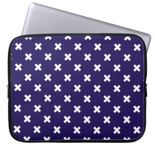 Capa Para Notebook Pontos de cruz brancos em azul marinho