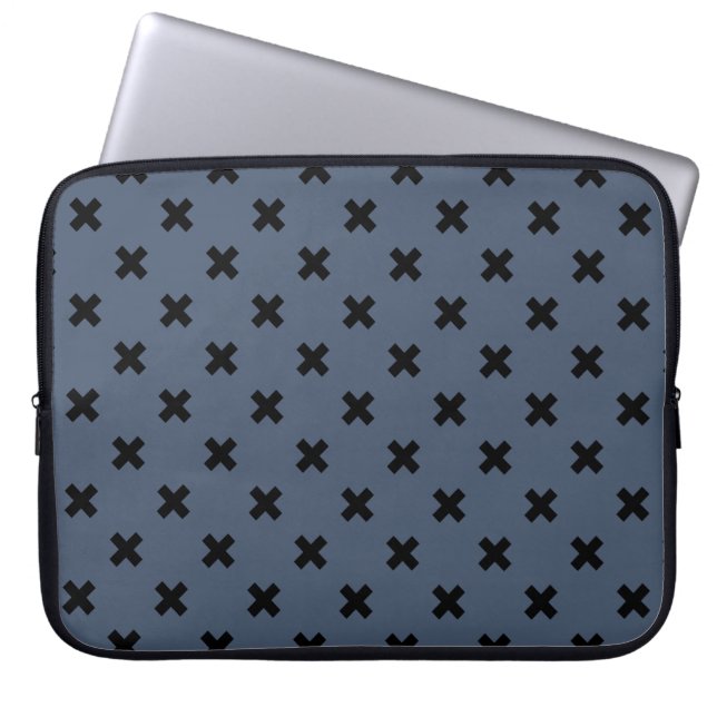 Capa Para Notebook Pontos de cruz pretos em cinzas azuis (Frente)