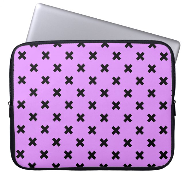 Capa Para Notebook Pontos de cruz pretos em lilás (Frente)