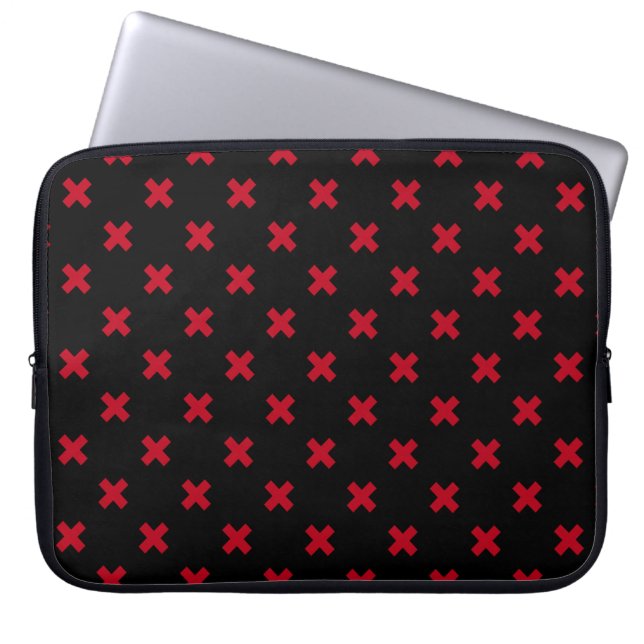 Capa Para Notebook Pontos de cruz vermelhos em preto (Frente)