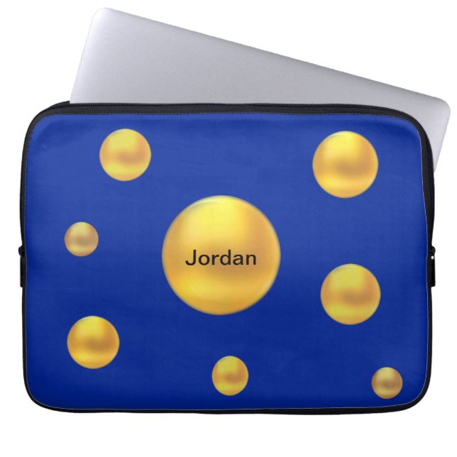 Capa Para Notebook Pontos Modernos Dourados em Azul (Frente)