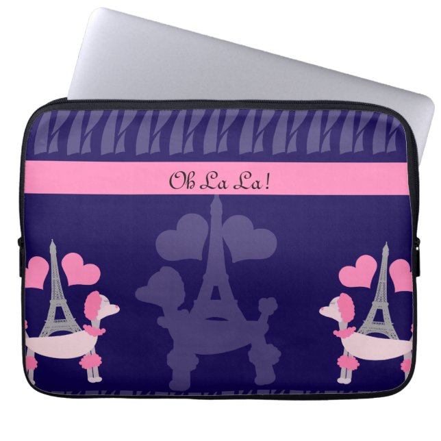 Capa Para Notebook Poodles parisienses em rosa e roxo (Frente)