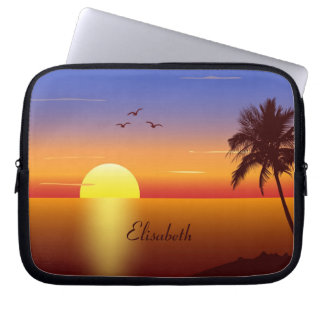 Capa Para Notebook Pôr do sol na praia tropical