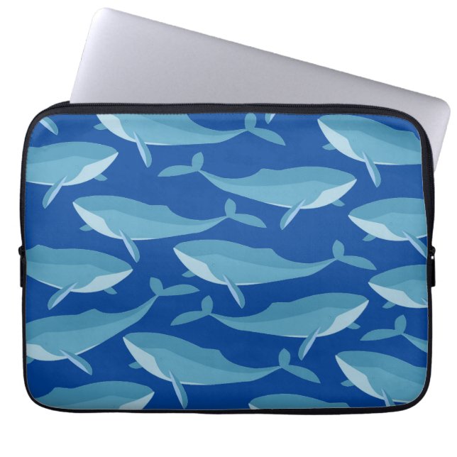 Capa Para Notebook Porco de Baleias Nadando Azul Escuro (Frente)