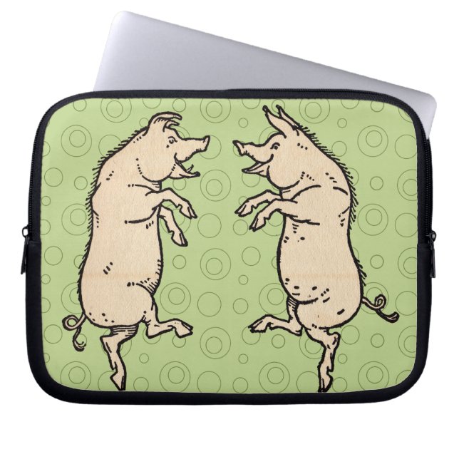 Capa Para Notebook Porcos Antigos para Dançar: Whimsical Vintage Pigg (Frente)