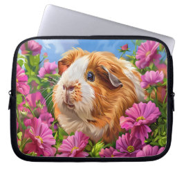 Capa Para Notebook Porcos-guineenses Entre Flores Rosa