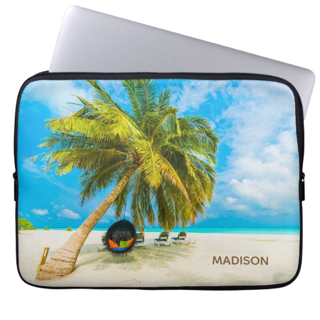 Capa Para Notebook Praia nas Maldivas bolsas de laptop de nome person (Frente)