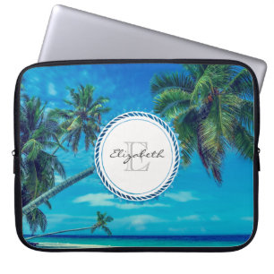 Capa Para Notebook Praia Sandy com Monograma de Palmeiras Tropicais