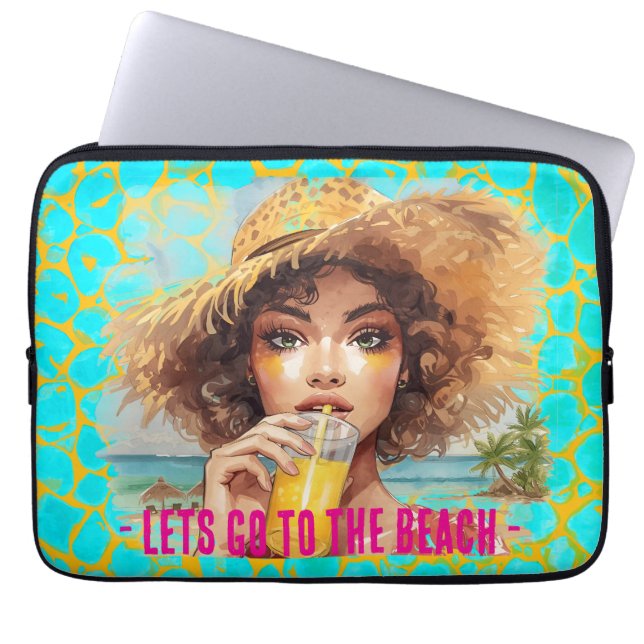 Capa Para Notebook Praia Tropical, Vamos à Praia, Laranja Turquesa (Frente)