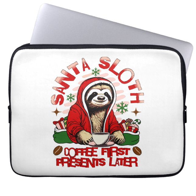 Capa Para Notebook Preguiça de Papai Noel bebendo café  (Frente)