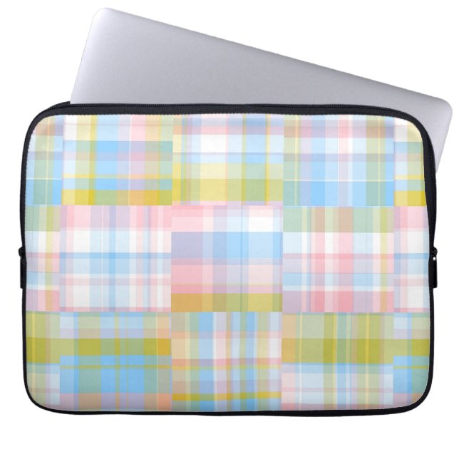 Capa Para Notebook Preppy Patchwork Olha Madras Pastel (Frente)