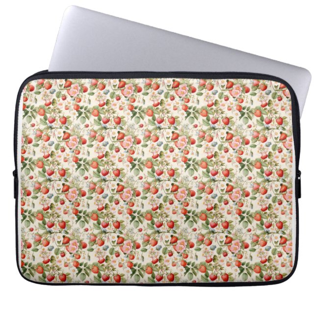 Capa Para Notebook Presente de Aniversário | Morango e Flor Sem Costu (Frente)