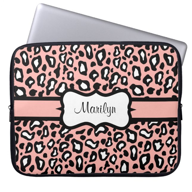 Capa Para Notebook Presente de Bolsa de laptop-leopardo rosa personal (Frente)