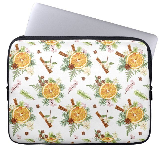 Capa Para Notebook Presente de Natal Alegre Laranja Verde  (Frente)