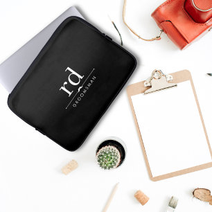 Capa Para Notebook Presente Elegante de Monograma Preto e Branco para