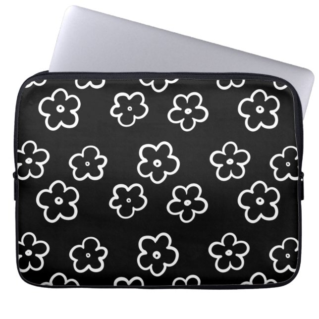 Capa Para Notebook Presente Retro Preto e Branco Floral Chic Atempora (Frente)