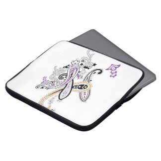 Capa Para Notebook Preto Branco Roxo Laranja Ornate Paisley