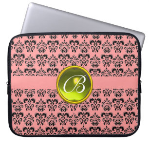 Capa Para Notebook Preto do amarelo do rosa do MONOGRAMA da PEDRA de