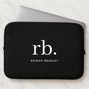 Capa Para Notebook preto e branco mínimo Elegante clássico monograma