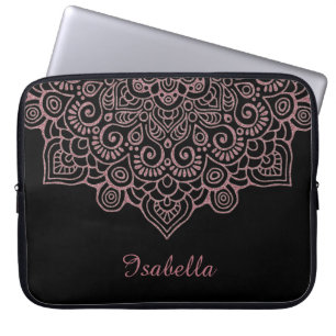 Capa Para Notebook PRETO intrincado Dourado da mandala do laço do