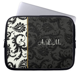 Capa Para Notebook Preto, marfim, Dourada Bolsa de laptop Floral
