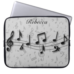 Capa Para Notebook Preto personalizado e notas musicais cinzentas
