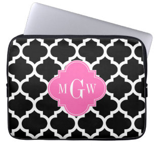 Capa Para Notebook Preto Whroquino #5 Rosa Quente #2 Nome Monograma