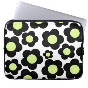 Capa Para Notebook Primavera Chic Floral Verde Retro Preto e Neon