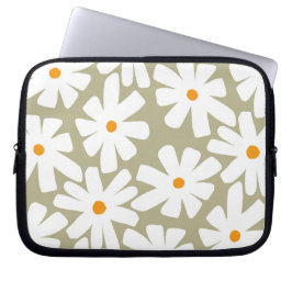 Capa Para Notebook Primavera daisies padrão retrógrado floral verde