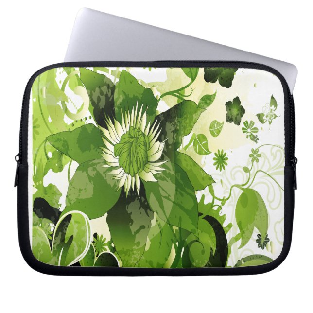 Capa Para Notebook Primavera Emerald Green Floral (Frente)