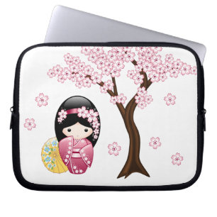 Capa Para Notebook Primavera Kokeshi Doll - Garota Geisha Japonesa Bo