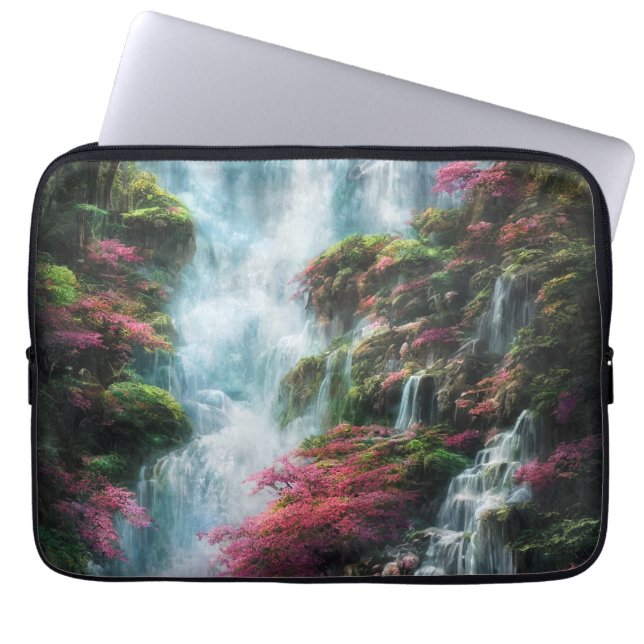 Capa Para Notebook Primavera Waterfall Montanha Rosa Flores 11 (Frente)