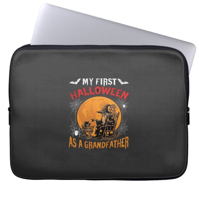 Capa Para Notebook Primeiro Halloween como Avô Feiticeiro Morcego Lua (Frente)