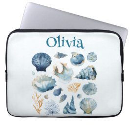 Capa Para Notebook Protetor de Laptop Blue Seashell | Nome Personaliz