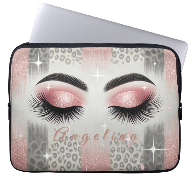 Capa Para Notebook Protetor de Laptop Cílios Modernos Rosa com Brilho (Frente)