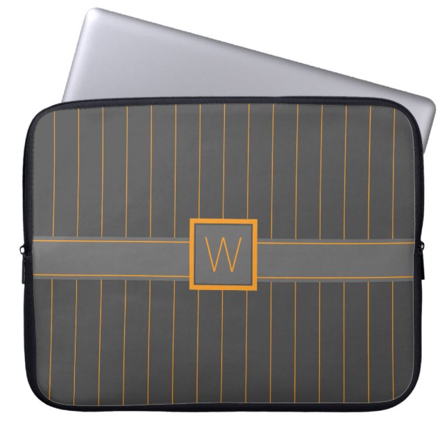 Capa Para Notebook Protetor de Laptop Cinza com Listras Laranja (Frente)